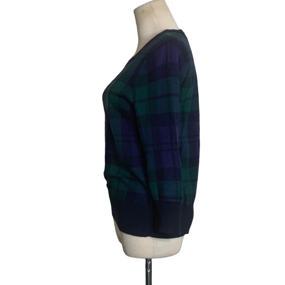 Land's End green plaid Supima cotton long sleeves knit sweater size XSP - Picture 4 of 6